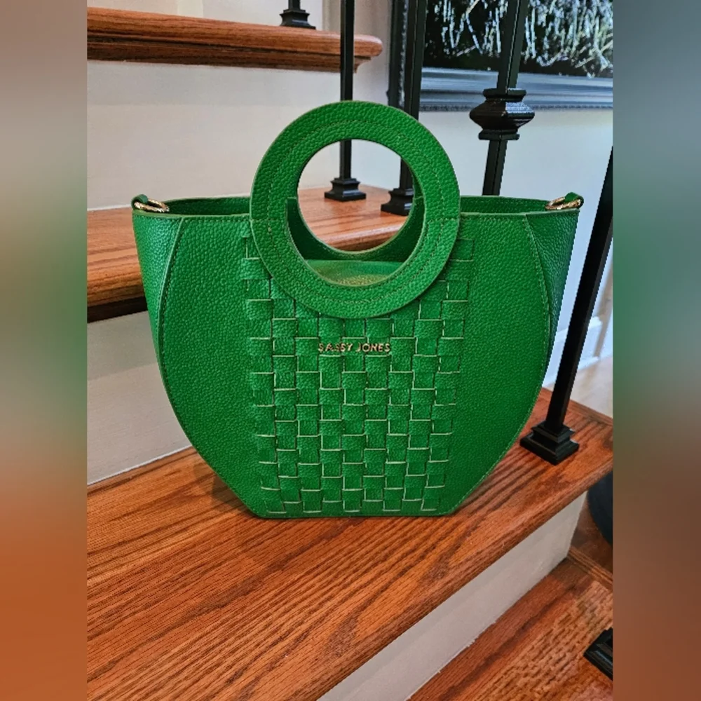 Sassy Jones Green Woven Circle-Handle Tote